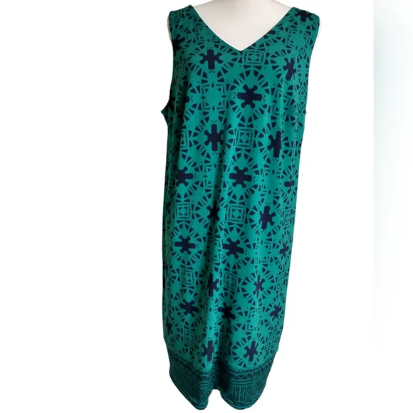 Teal & Navy Sleeveless Patterned Dress - Picture 1 of 7